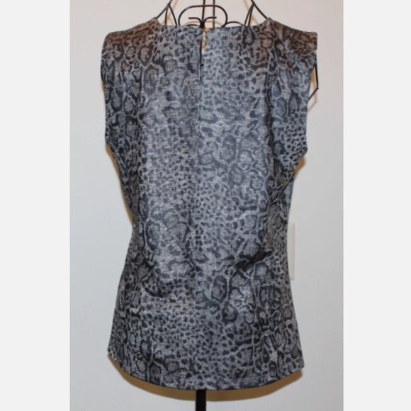 Gray Animal Print Top Calvin Klein Blouse Pullover Sleeveless Shirt M NWT Cheeta - Picture 2 of 4